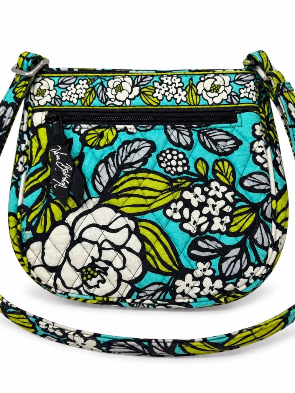 Vera Bradley Teal Floral Quilted Crossbody with Lime & White Accents